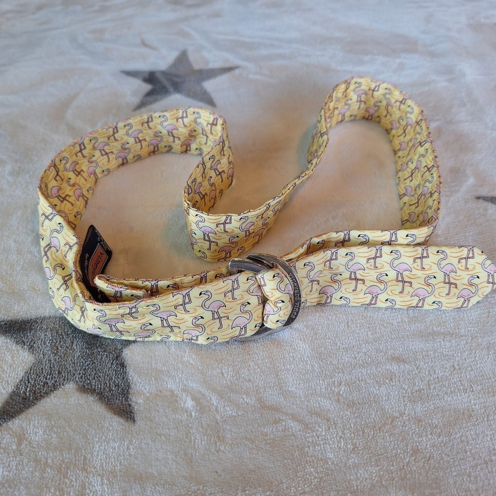 Vineyard Vines Pink Flamingo Belt: Size Small Yellow Preppy Beach Vacation